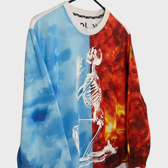 Rocawear Praying Skeleton Crewneck Mens Medium White Graphic Pullover Sweatshirt - Picture 4 of 12